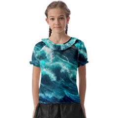 Thunderstorm Tsunami Tidal Wave Ocean Waves Sea Kids  Frill Chiffon Blouse by uniart180623