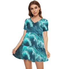 Thunderstorm Tsunami Tidal Wave Ocean Waves Sea Tiered Short Sleeve Babydoll Dress by uniart180623