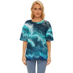 Thunderstorm Tsunami Tidal Wave Ocean Waves Sea Oversized Basic Tee by uniart180623