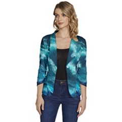 Thunderstorm Tsunami Tidal Wave Ocean Waves Sea Women s One-button 3/4 Sleeve Short Jacket