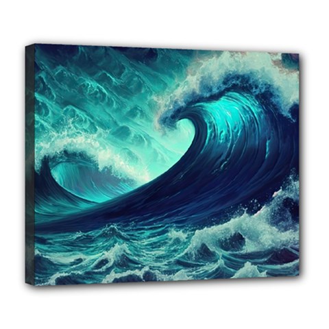 Ai Generated Waves Ocean Sea Tsunami Nautical Fantasy Deluxe Canvas 24  X 20  (stretched) by uniart180623