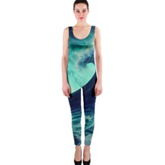 Ai Generated Waves Ocean Sea Tsunami Nautical Fantasy One Piece Catsuit by uniart180623