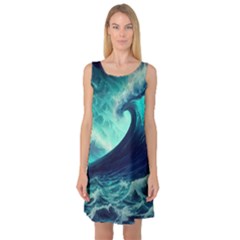 Ai Generated Waves Ocean Sea Tsunami Nautical Fantasy Sleeveless Satin Nightdress by uniart180623