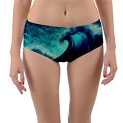 Ai Generated Waves Ocean Sea Tsunami Nautical Fantasy Reversible Mid-waist Bikini Bottoms by uniart180623