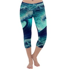 Ai Generated Waves Ocean Sea Tsunami Nautical Fantasy Capri Yoga Leggings by uniart180623