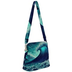 Ai Generated Waves Ocean Sea Tsunami Nautical Fantasy Zipper Messenger Bag by uniart180623