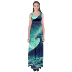 Ai Generated Waves Ocean Sea Tsunami Nautical Fantasy Empire Waist Maxi Dress by uniart180623