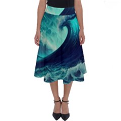 Ai Generated Waves Ocean Sea Tsunami Nautical Fantasy Perfect Length Midi Skirt by uniart180623