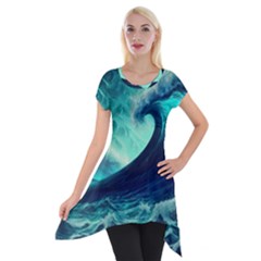 Ai Generated Waves Ocean Sea Tsunami Nautical Fantasy Short Sleeve Side Drop Tunic by uniart180623