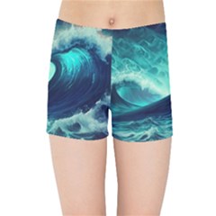 Ai Generated Waves Ocean Sea Tsunami Nautical Fantasy Kids  Sports Shorts by uniart180623