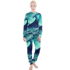 Ai Generated Waves Ocean Sea Tsunami Nautical Fantasy Women s Lounge Set by uniart180623