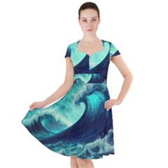 Ai Generated Waves Ocean Sea Tsunami Nautical Fantasy Cap Sleeve Midi Dress by uniart180623