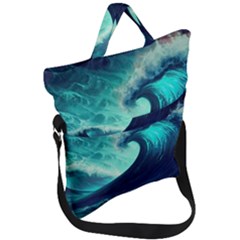 Ai Generated Waves Ocean Sea Tsunami Nautical Fantasy Fold Over Handle Tote Bag by uniart180623