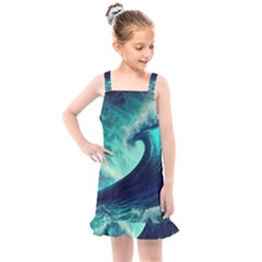 Ai Generated Waves Ocean Sea Tsunami Nautical Fantasy Kids  Overall Dress by uniart180623