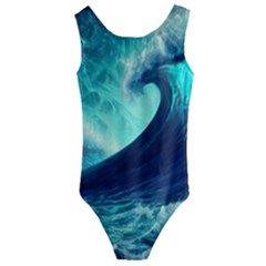 Ai Generated Waves Ocean Sea Tsunami Nautical Fantasy Kids  Cut-out Back One Piece Swimsuit by uniart180623