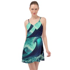 Ai Generated Waves Ocean Sea Tsunami Nautical Fantasy Summer Time Chiffon Dress by uniart180623