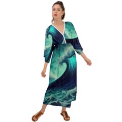 Ai Generated Waves Ocean Sea Tsunami Nautical Fantasy Grecian Style  Maxi Dress by uniart180623