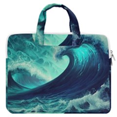 Ai Generated Waves Ocean Sea Tsunami Nautical Fantasy Macbook Pro 13  Double Pocket Laptop Bag by uniart180623