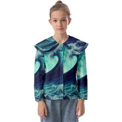 Ai Generated Waves Ocean Sea Tsunami Nautical Fantasy Kids  Peter Pan Collar Blouse by uniart180623