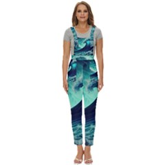 Ai Generated Waves Ocean Sea Tsunami Nautical Fantasy Women s Pinafore Overalls Jumpsuit by uniart180623