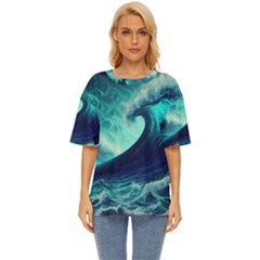 Ai Generated Waves Ocean Sea Tsunami Nautical Fantasy Oversized Basic Tee by uniart180623