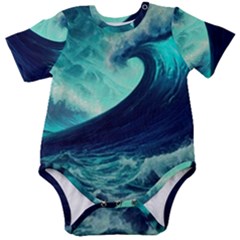 Ai Generated Waves Ocean Sea Tsunami Nautical Fantasy Baby Short Sleeve Bodysuit by uniart180623