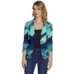 Ai Generated Waves Ocean Sea Tsunami Nautical Fantasy Women s One-button 3/4 Sleeve Short Jacket by uniart180623