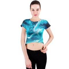 Ai Generated Waves Ocean Sea Tsunami Nautical Sea Crew Neck Crop Top by uniart180623