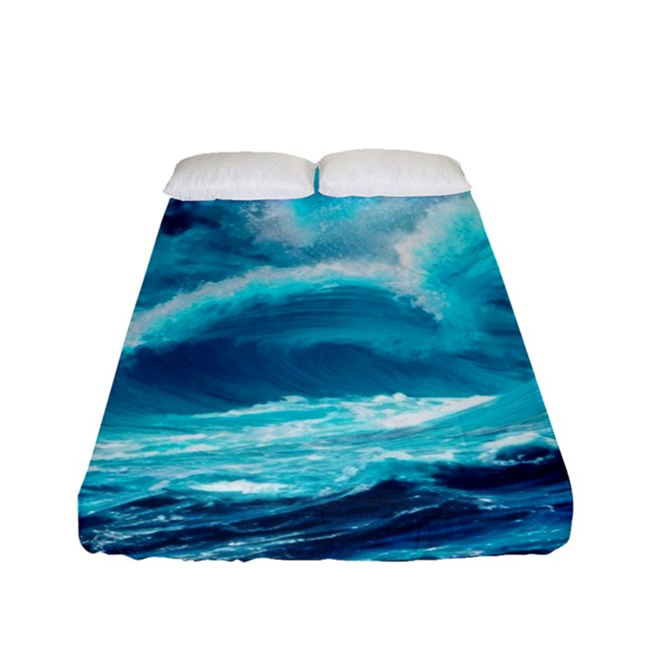 Ai Generated Waves Ocean Sea Tsunami Nautical Sea Fitted Sheet (Full/ Double Size)