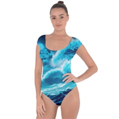 Ai Generated Waves Ocean Sea Tsunami Nautical Sea Short Sleeve Leotard  by uniart180623