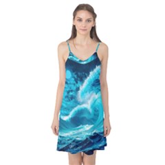 Ai Generated Waves Ocean Sea Tsunami Nautical Sea Camis Nightgown  by uniart180623