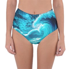 Ai Generated Waves Ocean Sea Tsunami Nautical Sea Reversible High-waist Bikini Bottoms by uniart180623