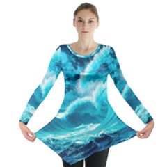 Ai Generated Waves Ocean Sea Tsunami Nautical Sea Long Sleeve Tunic  by uniart180623