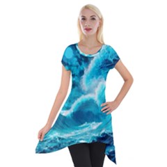 Ai Generated Waves Ocean Sea Tsunami Nautical Sea Short Sleeve Side Drop Tunic by uniart180623