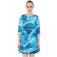 Ai Generated Waves Ocean Sea Tsunami Nautical Sea Smock Dress by uniart180623