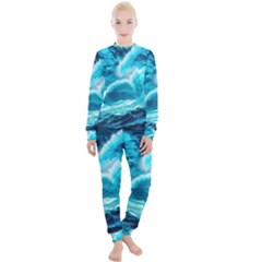 Ai Generated Waves Ocean Sea Tsunami Nautical Sea Women s Lounge Set