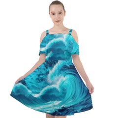 Ai Generated Waves Ocean Sea Tsunami Nautical Sea Cut Out Shoulders Chiffon Dress by uniart180623