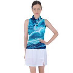 Ai Generated Waves Ocean Sea Tsunami Nautical Sea Women s Sleeveless Polo Tee by uniart180623