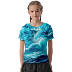 Ai Generated Waves Ocean Sea Tsunami Nautical Sea Kids  Frill Chiffon Blouse by uniart180623