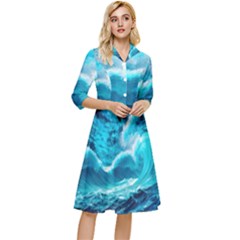 Ai Generated Waves Ocean Sea Tsunami Nautical Sea Classy Knee Length Dress by uniart180623