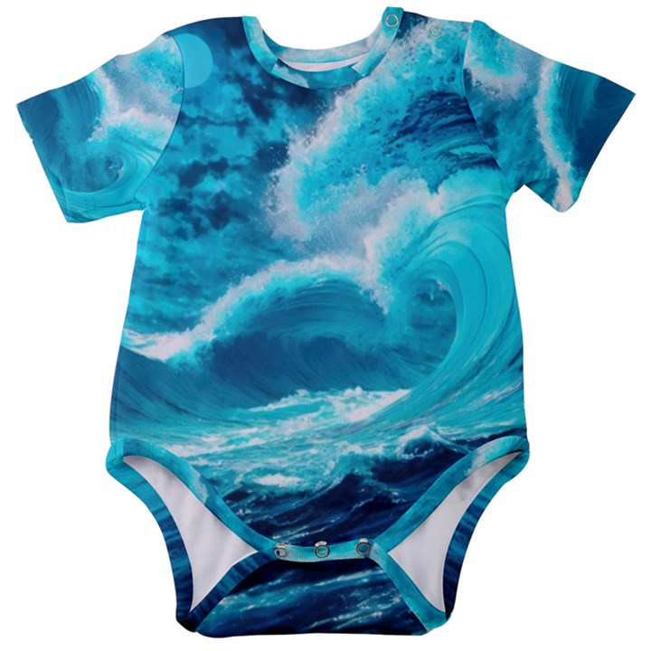 Ai Generated Waves Ocean Sea Tsunami Nautical Sea Baby Short Sleeve Bodysuit