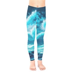 Ai Generated Waves Ocean Sea Tsunami Nautical Sea Kids  Classic Winter Leggings by uniart180623