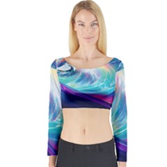 Waves Ocean Sea Tsunami Nautical Nature Water Long Sleeve Crop Top by uniart180623