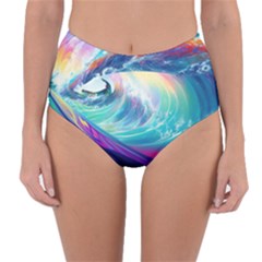 Waves Ocean Sea Tsunami Nautical Nature Water Reversible High-waist Bikini Bottoms by uniart180623