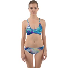 Waves Ocean Sea Tsunami Nautical Nature Water Wrap Around Bikini Set by uniart180623