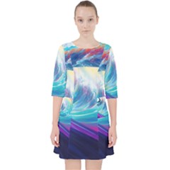 Waves Ocean Sea Tsunami Nautical Nature Water Quarter Sleeve Pocket Dress by uniart180623