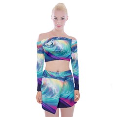 Waves Ocean Sea Tsunami Nautical Nature Water Off Shoulder Top With Mini Skirt Set by uniart180623