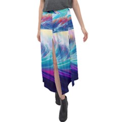 Waves Ocean Sea Tsunami Nautical Nature Water Velour Split Maxi Skirt by uniart180623