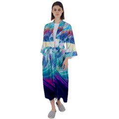 Waves Ocean Sea Tsunami Nautical Nature Water Maxi Satin Kimono by uniart180623