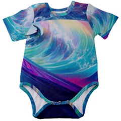 Waves Ocean Sea Tsunami Nautical Nature Water Baby Short Sleeve Bodysuit by uniart180623